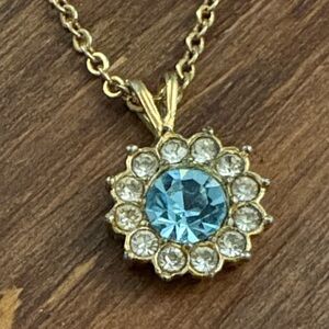 Gold-Tone Blue Crystal Flower Pendant Necklace